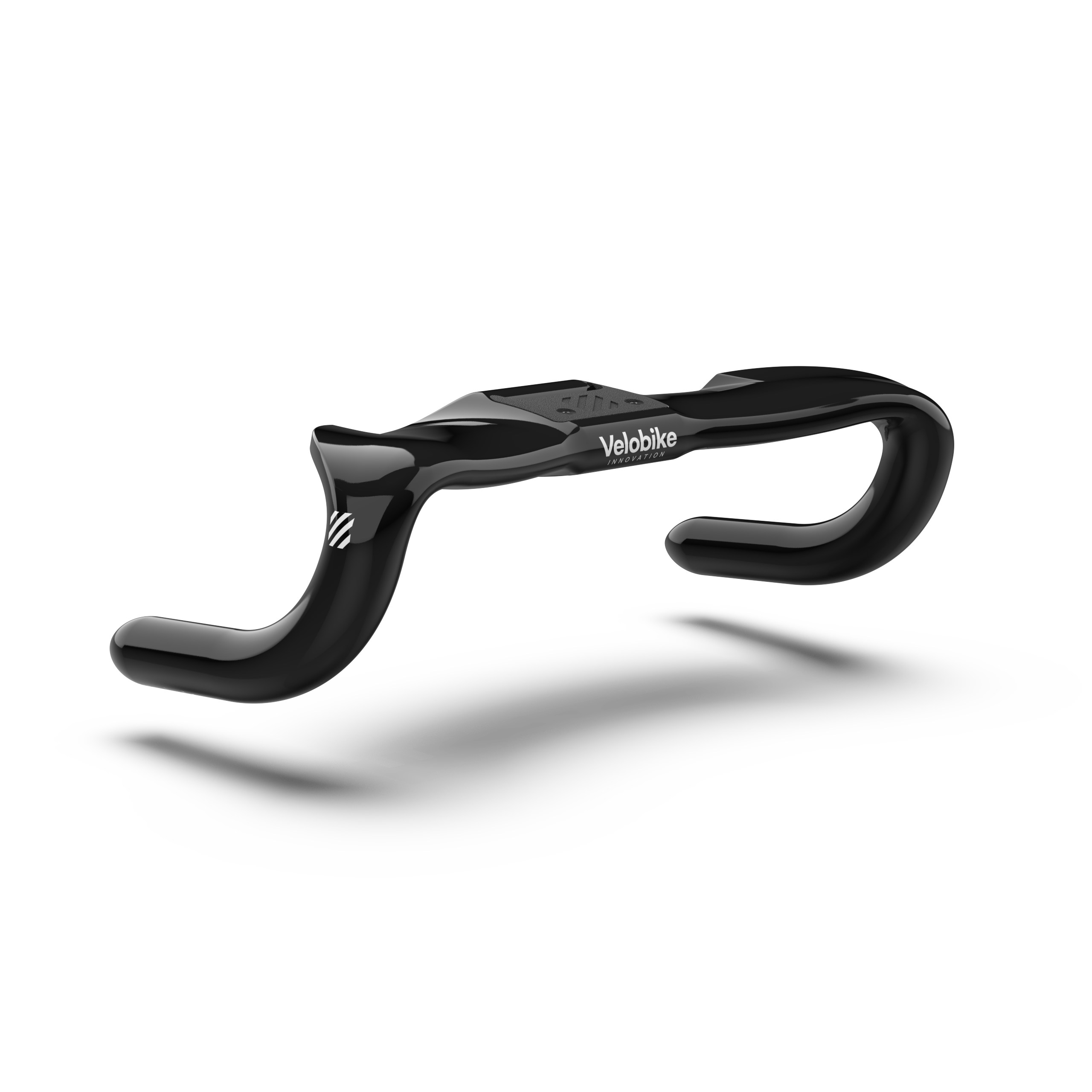 A glossy black drop track sprint handlebar with the brand name 'Velobike' printed in white on the center section, shown against a clean white background with a soft shadow underneath.