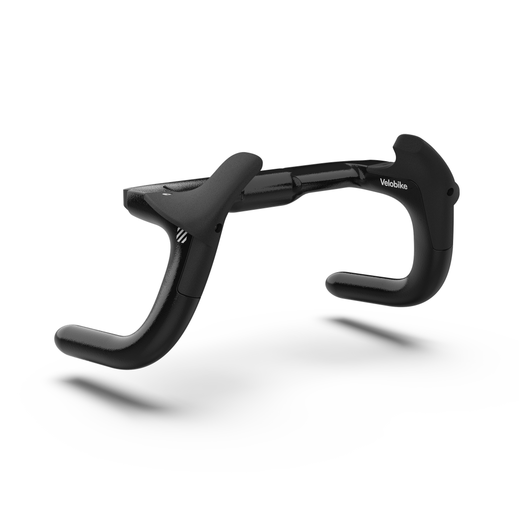 A black drop track endurance handlebar with a sleek aerodynamic design, shown against a clean white background with a soft shadow underneath.