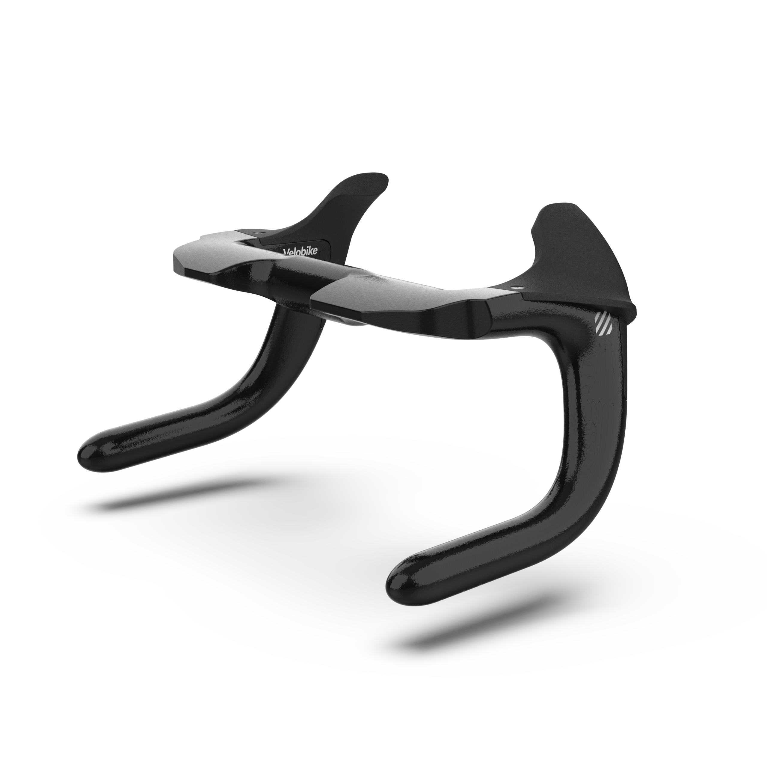 A glossy black track endurance bicycle drop handlebar, shown floating against a clean white background with a soft shadow underneath.