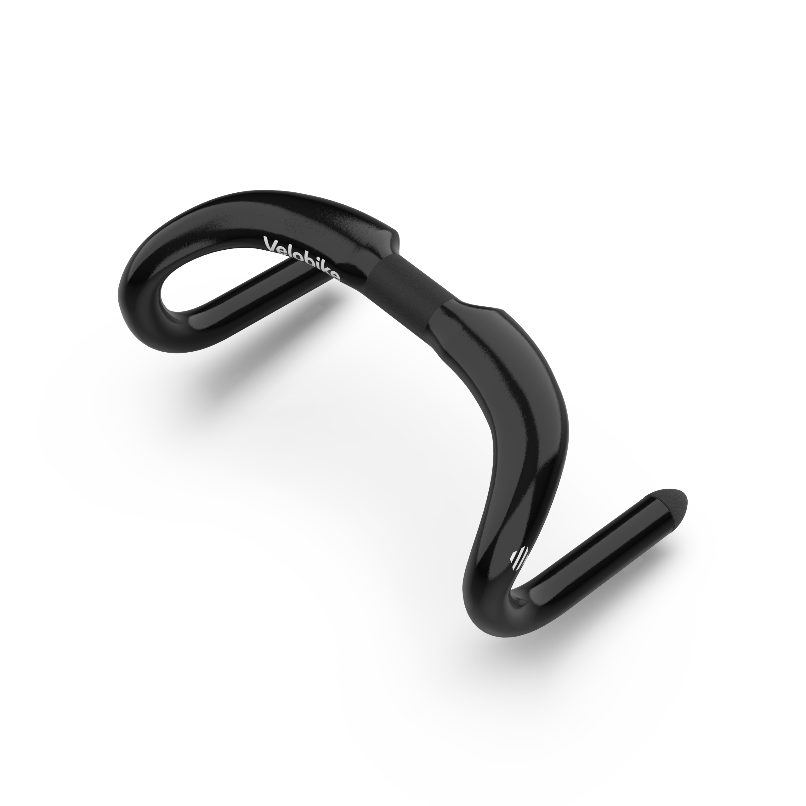 A glossy black curved track cycling bicycle handlebar with the brand name 'Velobike' printed in white on the left side, shown on a clean white background.